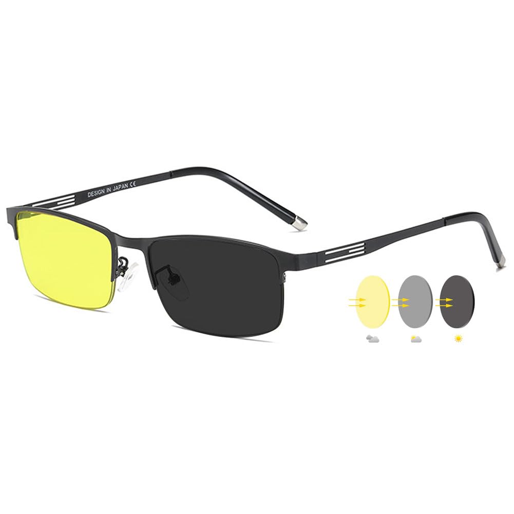 VEVESMUNDO Nachtsichtbrille Selbsttönende Getönte Metall Rechteckig Sonnenbrille Nachtfahrbrille Autofahrbrille für Autofahrer Herren