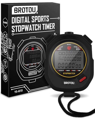 Digital Sports Stopwatch, BROTOU Professional 10 Laps/Splits Stopwatch Timer with Timer Clock Countdown Calendar Alarm, Multi Handheld Stopwatch Timer for Sports Fitness Coaches Referee