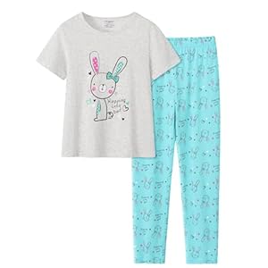 UNICABBIT21 Pajamas for Girls Cute Unicorn Pants and Short Sleeve Tee Big Kids Cotton Sleepwear Set Size 6-16