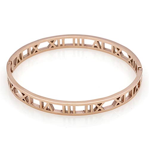 AIKESIWAI Roman Numeral Series Hollow Carved Bracelet - Fashionable Women's Three-Color Roman Bracelet (Rose)