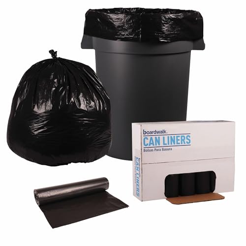 Boardwalk Recycled Low-Density Polyethylene Can Liners, 45 Gallon Garbage Bags, 1 mil, 40" x 48", Black, 10 Bags/Roll, 10 Rolls/Carton