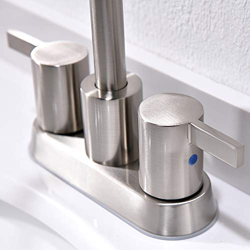 Phiestina Brushed Nickel 4 Inch 2 Handle Centerset Lead-Free Bathroom Sink Faucet, With Copper Pop Up Drain And 2 Water Supply Lines, Bf015-1-Bn #TOP2