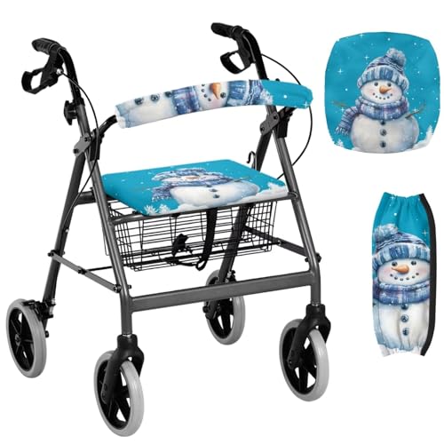 Cugasmaru Walker Seat Covers for Ladies Christmas Snowman Accessories for Rollator Walkers Washable Lightweight Rollator Walker Seat and Backrest Covers Xmas Decor