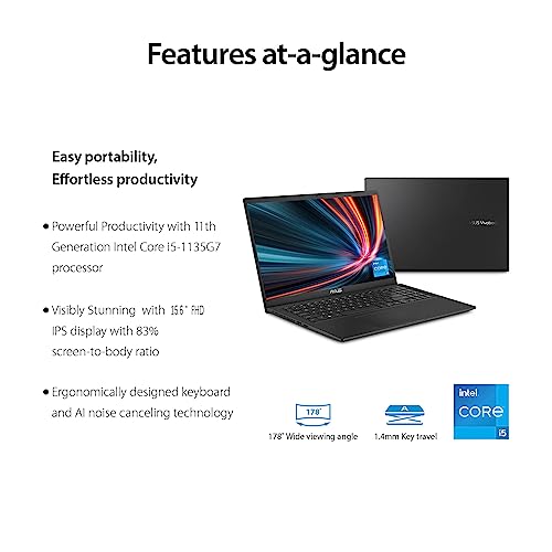 Image of ASUS Vivobook15 15.6 inch FHD 1080P IPS Thin and Light Laptop, Intel 4-Core i5-1135G7 (Up to 4.2 GHz, Beat i7-1185G7E), 12GB RAM, 512GB SSD, Iris Xe Graphics, Webcam, Bluetooth, WiFi, Win 11 Home, Black