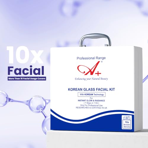 Image of A+ Korean Glass Facial Kit | Suitable For All Skin Types | 10x Booster Serums | Instant Glow & Radiance | Based on Korean Technology | 7 Steps in 1 Kit | For Professionals & Home Use | 300 gm + 20 ml