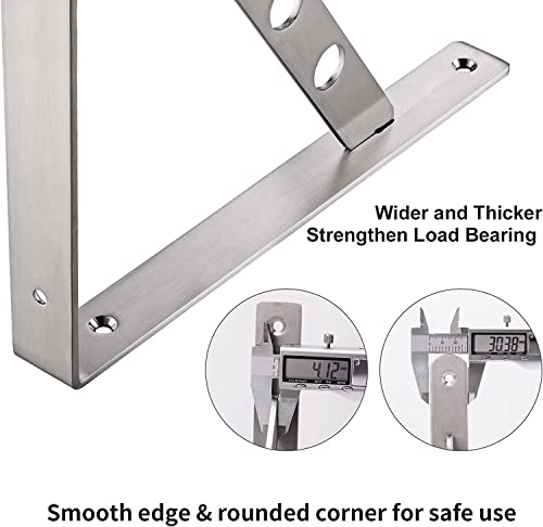 Image of YUMORE Shelf Brackets Heavy Duty, 400x280mm L Shaped Shelf Brackets Stainless Steel Floating Table Supports Angle Bracket for Worktop Bench Shelves, Max Load 440lbs, 2Pack