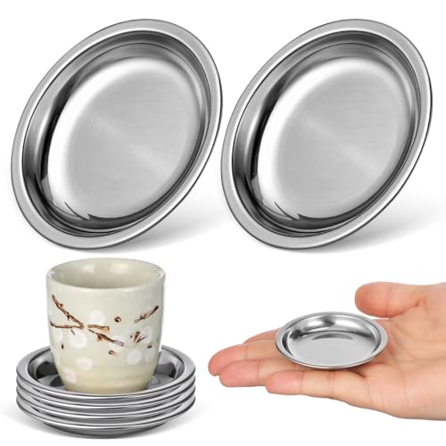 Hemobllo 6pcs Stainless Steel Tea Bag Holders 2.4 Small Drip Tray Spoon Rests Coasters for Loose Tea Infuser Strainers Round Flat Base Saucer Plates for Coffee Spoon Dipping Sauce (Silver)