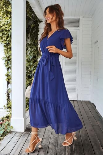 Robe d'été longue fluide bleue à motif floral bohème chic taille S - 4