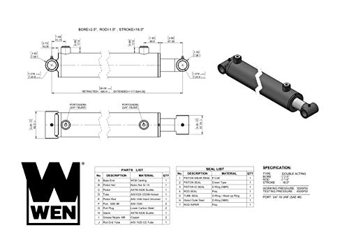 Image of WEN WT2518 Cross Tube Hydraulic Cylinder with 2.5-inch Bore and 18-inch Stroke