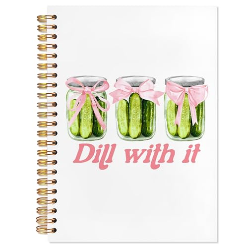 Carnet de notes à spirale avec nœud rose coquette et motif cornichon pour journal de 14 x 21 cm