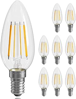 QNINE 8-Pack Warm White E14 Dimmable LED Bulb, 4W (40W Equivalent), 400lm, SES Candle Bulbs, 2700K
