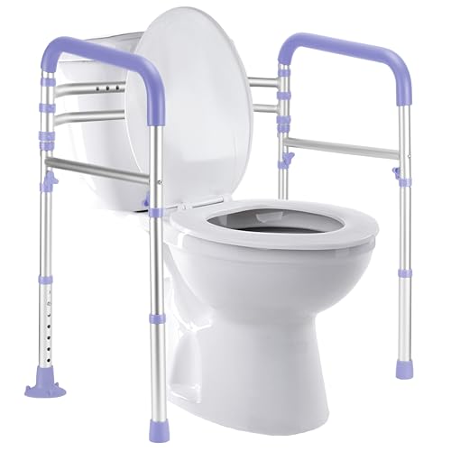 Lianjindun Toilet Safety Rails, Adjustable Toilet Frame for Elderly, Seniors, Handicap & Disabled, Foldable Handicap Toilet Handles Fit Any Toilets（Purple）