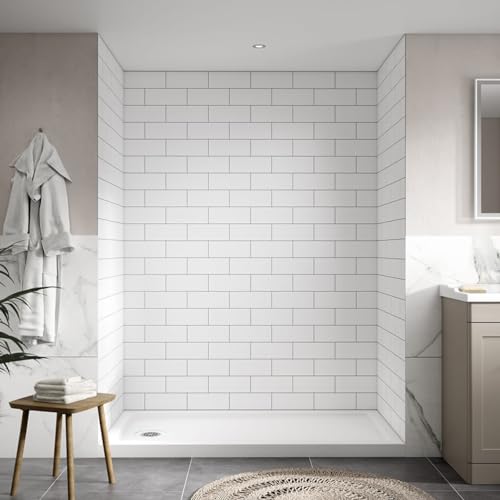 Miseno MSW-603280FLEX ReadySet 60" x 32" x 80" FLEX 12 Panel Alcove Shower Wall Kit - White Subway