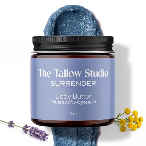 The Tallow Studio Deep Sleep Magnesium Moisturizer with Grass Fed Beef Tallow Balm Magnesium Cream for Sore Muscles Relaxation Support Organic Lavender & Blue Tansy All Ages Eczema 2 oz