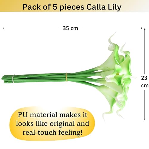 Image of Tdas Artificial Lily Flowers Plants Home Decor Items Flower Plant for vase Living Room Hall Bedroom Decorative Decoration - 34 CM Long (Pot Not Included) (Green, 5 Pcs)