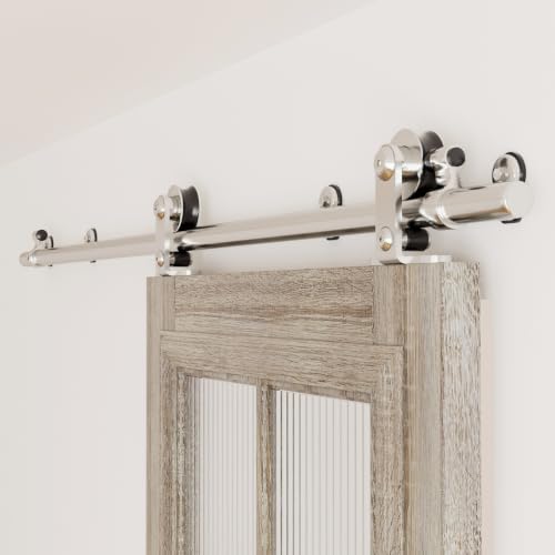 HETHUTE 152cm Sliding Barn Door Hardware Track Kit Stainless Steel Barn Door Rail Roller System Closet Accessory for Single Door