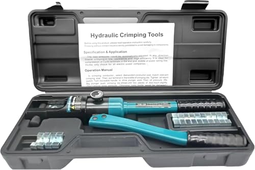 Image of Hetkrishi Hydraulic Crimping Tool and Cable Cutter Hydraulic Cable Lug Crimper 8 US TON 12 AWG to 00 (2 /0) Electrical Terminal Cable Wire Tool Kit with 10 Die (YQK-120)|Multicolor