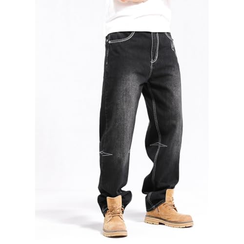 Mens Hip Hop Baggy Jeans Embroidery Wide Leg Skater Denim Pants Loose Long Trousers2