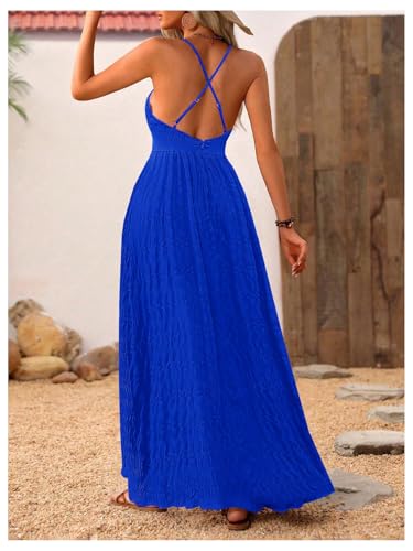 Image of MakeMeChic Women's Boho Maxi Dress Summer Luau Outfits Beach Wedding Guest Backless Sundress Flowy Resort Wear