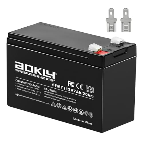 A AOKLY 12V 7Ah Replacement Battery 6fm7 Rechargeable Sealed Lead Acid Battery SLA AGM Power Source Maintenance Free Size 5.94x2.56x3.9in F1/ F2 Terminal