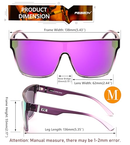 Image of FEISEDY Sunglasses for Women Men, Fashion Mirrored Single Lens Shades | 80s Rave Neon Oversized Sun Glasses, Driving Beach UV400 Sunnies B2996