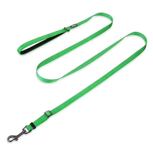 Guinzaglio regolabile aggiornato con robusto nylon e manico rivestito in neoprene super morbido per cani di piccola taglia. (Regolabile Piccola S, Verde lime)