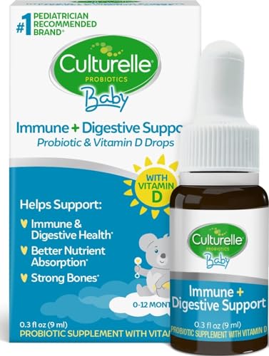 Image of Culturelle Baby Probiotic Drops + Vitamin D, Immune & Digestive Health* 9ml | Lactobacillus rhamnosus GG & Bifidobacterium lactis BB-12® Strains, 5-Drop Dose, 100% AAP Daily Vitamin D, Ages 0-12 Mos