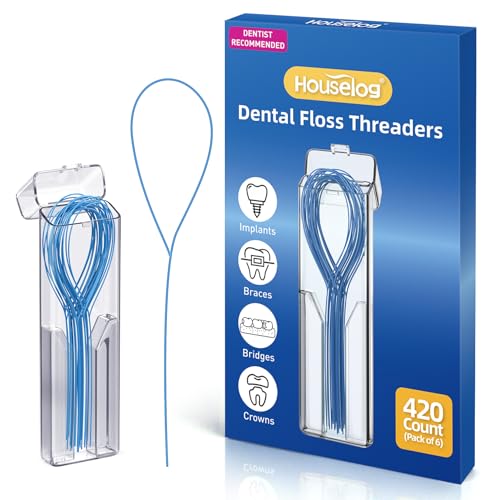 Houselog Floss Threaders | 420Count Dental Floss Threaders for Braces Bridges and Implants with Portable Travel Case | (6 Pack)