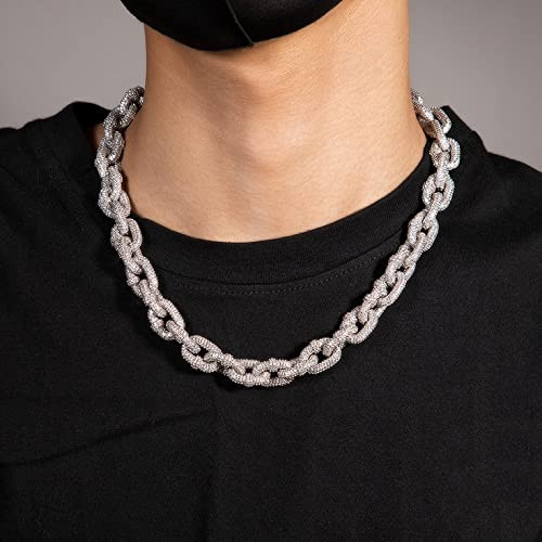 ICEDIAMOND 14mm Iced Out Carabiner Clip Design Rings Heavy Luxury Cuban Chain Necklace, Gold Plated Solid Brass, Prong-set Fully Bright CZ Diamonds, Hip Hop Charm Jewelry for Men3