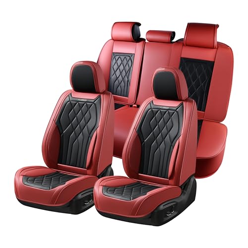 FLORICH Auto-Sitzbezüge, vollständiges Set, Leder-Autositzschutz, wasserdichte Sitzbezüge für Autos, schwarz und rot, Sitzschutz, universell passend für die meisten Fahrzeuge (Rot und Schwarz)