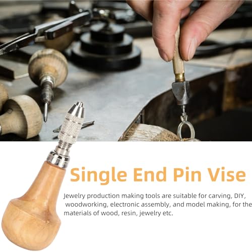 MerciL 6 Set Pin Vise Chuck, Handle Pin Vise Graver Type Chuck Jewelers Handles Wooden Vice Hand Drill Engraving with Single End Lock Nozzle Gold Jewelry Production Making Tool (6)