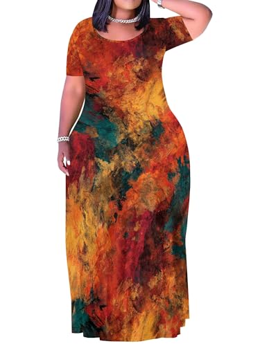 Image of SUZONANA Plus Size Dresses for Women Summer Casual Maxi Dress Short Sleeve Loose Vacation Dress