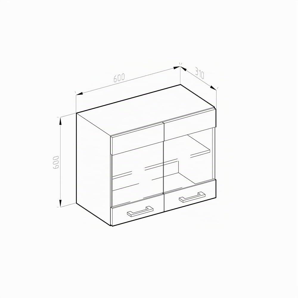Vicco Armario de Cocina con Vidrio R-Line, Blanco Alto Brillo, 60 cm, para combinación Libre Dentro de Sistemas de Cocina modulares