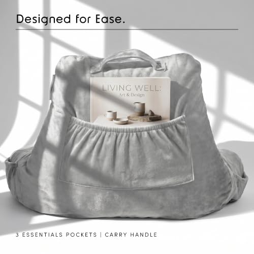 Image of Nestl Reading Pillow with Shredded Memory Foam, Designed for Sitting Up in Bed and Couch, Back and Arms Adjustable Support for Adult & Teens Backrest Pillows for Reading with Washable Cover Light Grey