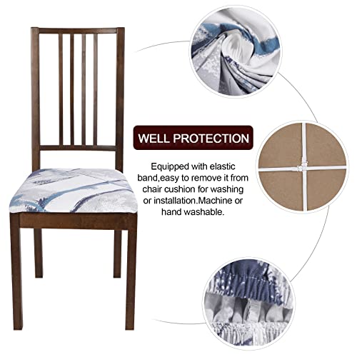 Image of SearchI Seat Covers for Dining Room Chairs Stretch Printed Chair Seat Covers Set of 4, Removable Washable Upholstered Chair Seat Protector Cushion Slipcovers for Kitchen, Office(Blue /White)