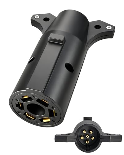 GLUWPA 7 Way to 6 Pin Trailer Adapter Plug - RV Blade Vehicle to Round Trailer Connector, No-Splice Installation, Durable Compact Design for Camping, Towing (6-Pin to 7-Pin Adapter)