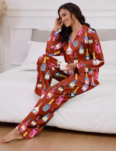 Image of SHESHOW Satin Pajamas for Women Set Long Sleeve Button Down Sleepwear 2 Piece Nightwear Women Pjs Sets Size XS-XXL