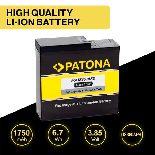 PATONA 2 x akumulator kompatybilny z Insta360 Ace, Insta 360 Ace Pro Action Cam | 1750 mAh, 3,85 V, 6,7 Wh, litowo-jonowy, łącznie z ochroną przed przeładowaniem i zwarciem
