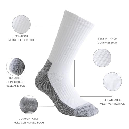JOYNÉE 8 Pair Mens Thick Cushioned Athletic Crew Socks Breathable Moisture Wicking Work Running Socks for Men Size 9-12/12-153