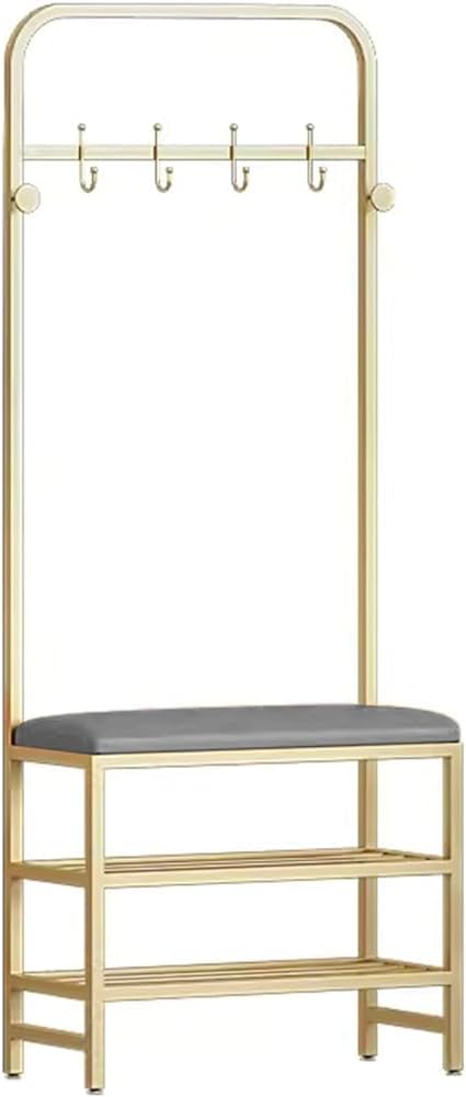 MSHGSKU Hall Tree With Storage Bench And Coat Rack, Freestanding Shoe Storage Organizer With PU Leather Seat, Stable Metal Frame And Hooks For Entryway - Essential Organizer for Entryway Décor and S