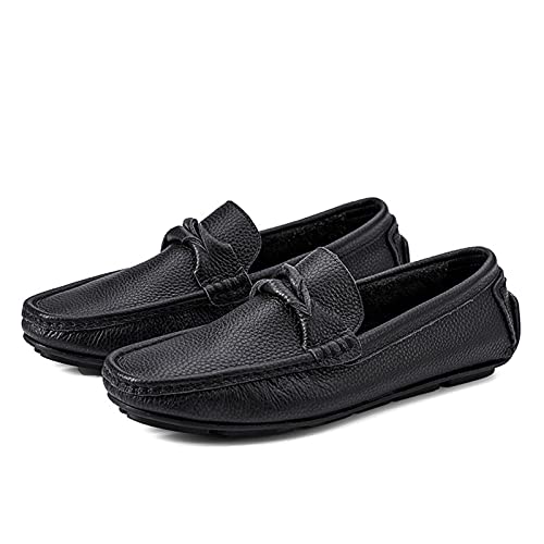 Loafers for Men Round Toe Genuine Leather Stitching Details Litchi Grain Lightweight Comfortable Flexible Anti-Slip Classic Driving Slip-on2
