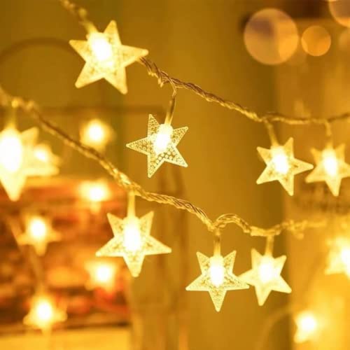 Guirnalda de luces de estrella 80 piezas de luces de Navidad para el hogar, boda, Halloween, fiesta de Navidad, jardín, funciona con pilas, decoración de Navidad, 10 metros, 80 luces (estrellas) Cover