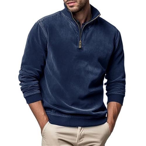 Mens Quarter Zip Pullover Slim Fit Lightweight Pullover Sweaters, Casual Mock Neck Pullover