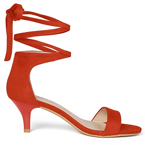 Allegra K Allegra K Women's Open Toe Kitten Heel Lace Up Dress Orange Sandals 7.5 M US
