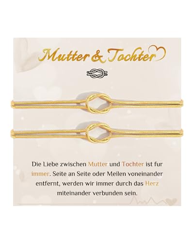 CheersLife 2 Stück Mutter Tochter Armband Mutter Tochter Geschenk Unendlichkeitszeichen Armband Geschenke für Mama Mädchen zum Muttertagsgeschenk Geburtstag Weihnachten Einschulung Abschluss Gold
