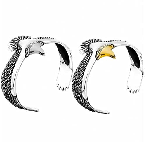 Stakee 2pcs Pulsero De Águila Vintage Eagle Feather Open Bracelet Open Punk Bracelet Vintage Eagle Wutband para Hombres Mujeres