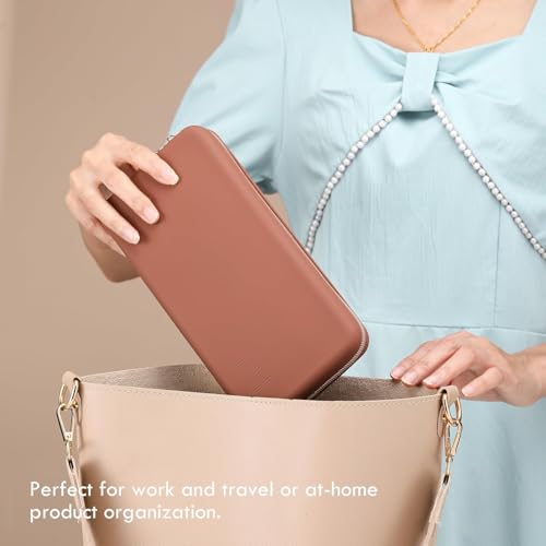 Image of INOVERA (LABEL) Makeup Brush Holder Pouch Case for Travel - Silicone Cosmetic Brushes Kit - Travelling Make up Organizer Bag (Dark Brown)