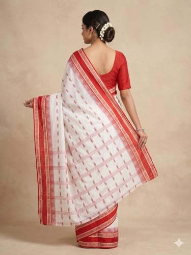 Image of eC ESHA'S COLLECTION Women's Traditional Pure Cotton Katki Tant Saree Without Blouse Piece