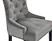 Iconic Home Lyric Counter Stool Chair Button Tufted Velvet Upholstered Nailhead Trim Swoop Arm Seat Pull Ring Espresso Finished Tapered Wood Legs Modern Transitional, GREY