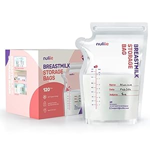 Nuliie 120 Pcs Breastmilk Storage Bags, 8 OZ Breast Milk Storing Bags, BPA-Free, Milk Storage Bags with Pour Spout for Breastfeeding, Self-Standing Bag, Space Saving Flat Profile